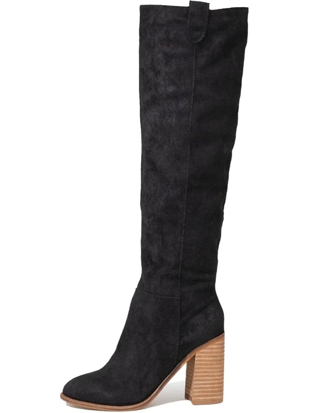 Women's Black Chunky Heel Round Toe Side Zipper Fashionable Knee High Boots